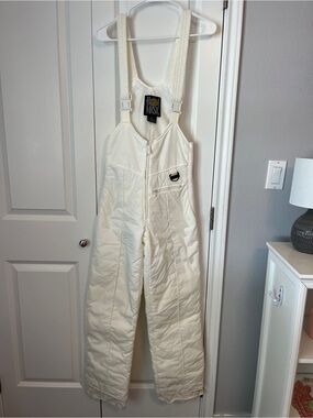 Women's White Insulated Ski Bibs with Adjustable Straps